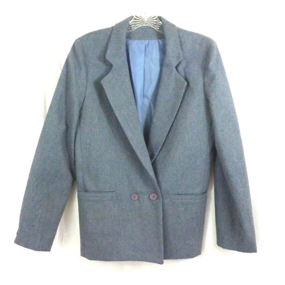 Vintage Womens Wool Blend Blue Blazer Jacket Size 6 Made in USA Button Front